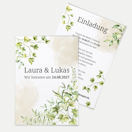 Postkarte DIN A6 im Hochformat - Greenery "leaf light" - PKH-24001-G-01