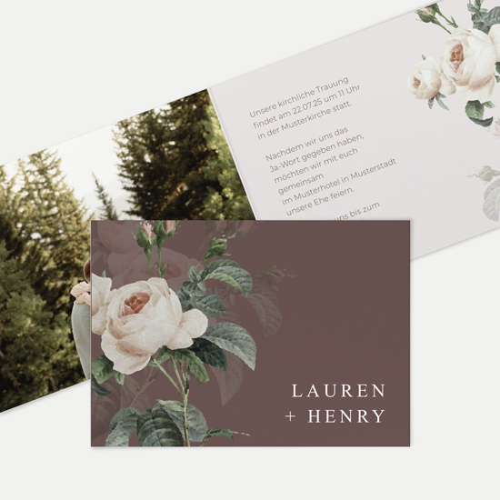 Klappkarte DIN A6 im Querformat - Floral "Antique Rose" - KKQ-24001-F-11