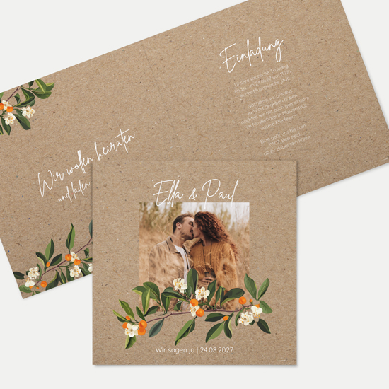 Klappkarte Quadratisch 148 x 148 mm - Greenery "orange craft" - KQ-24001-G-04