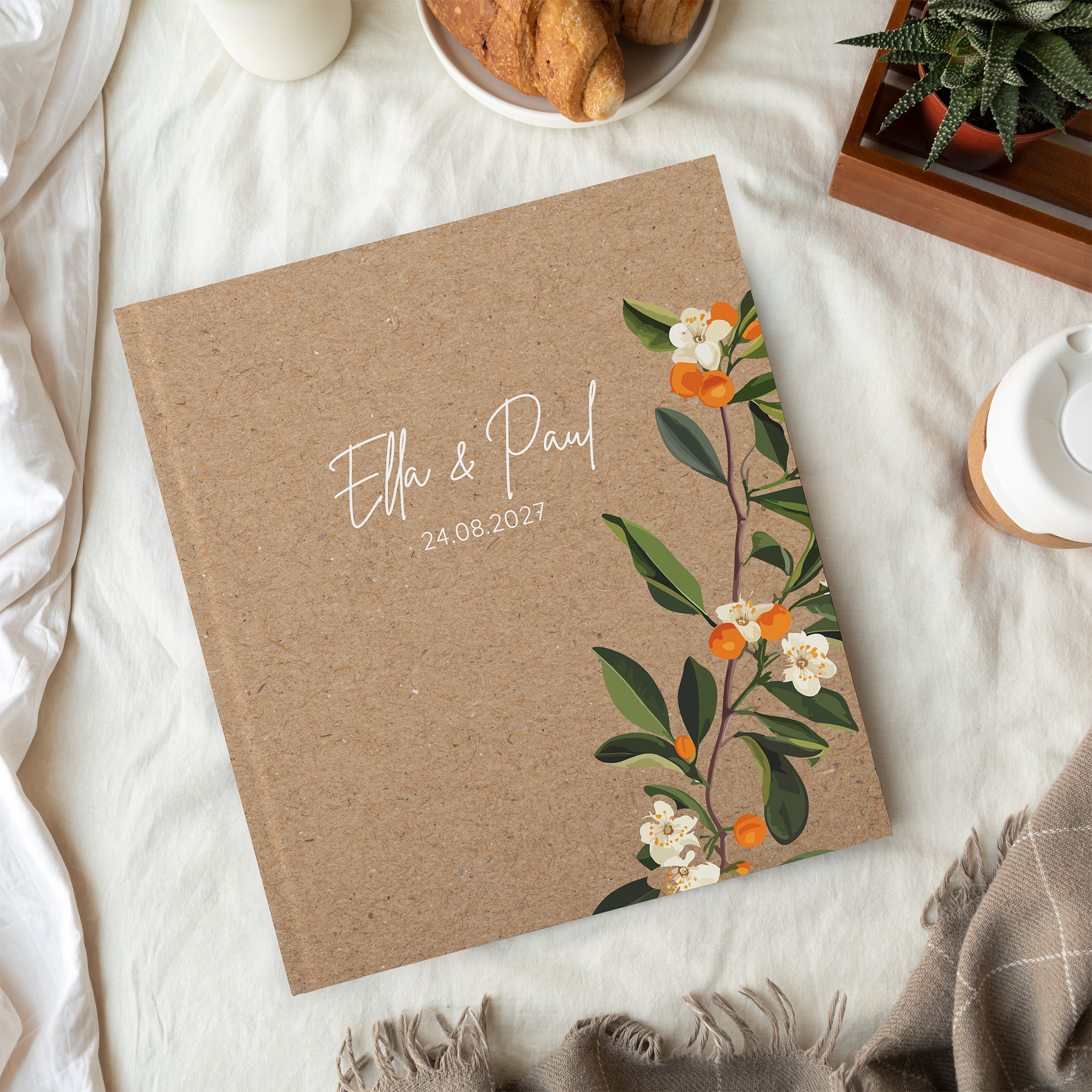 Gästebuch Hochzeit - Greenery "orange craft"