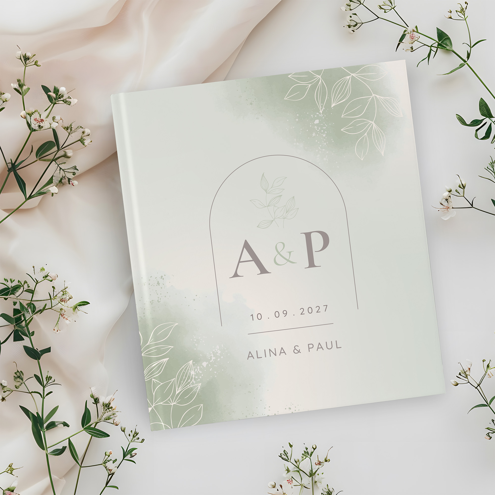 Gästebuch Hochzeit -  Aquarell "faded green"