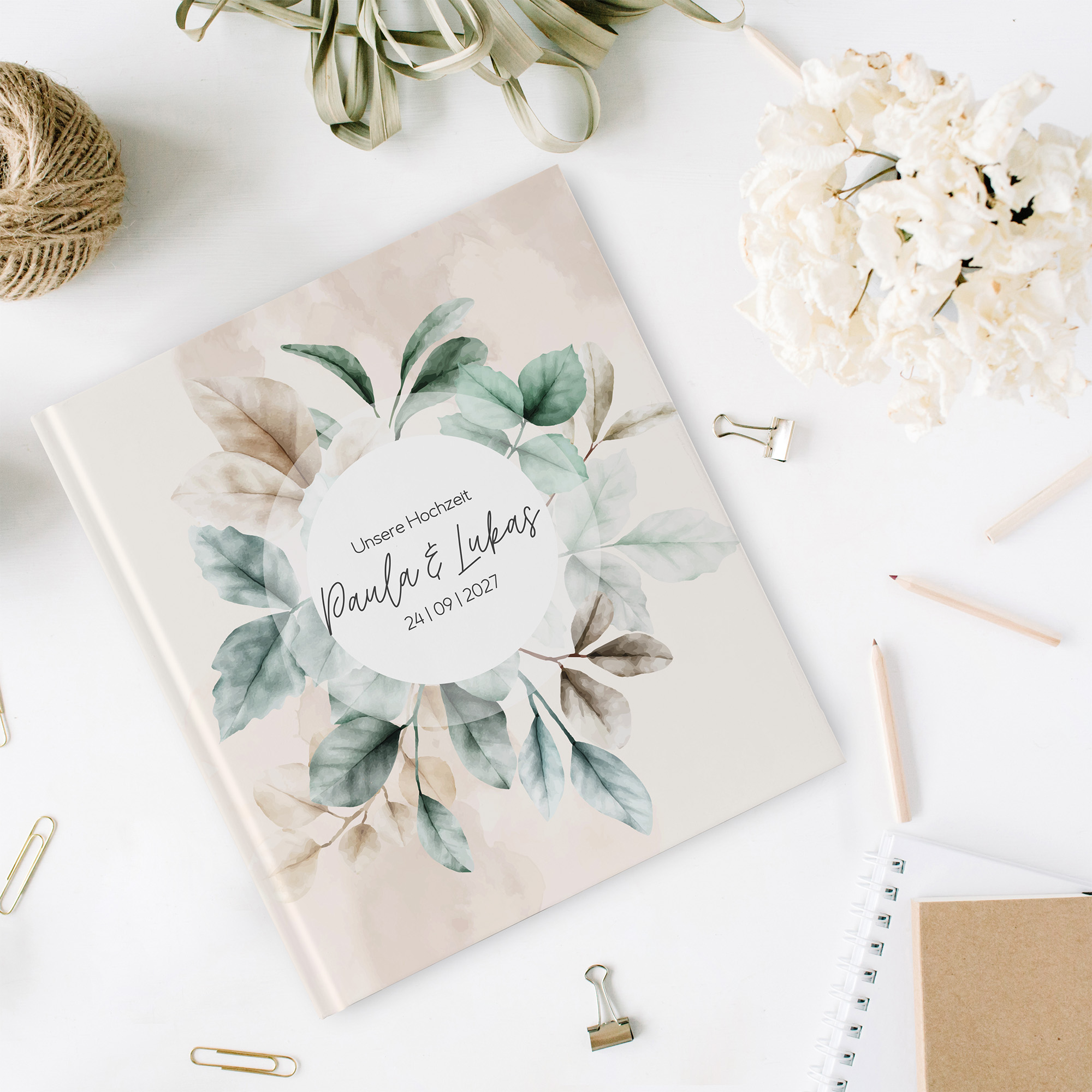 Gästebuch Hochzeit -  Aquarell "leaf & taupe"