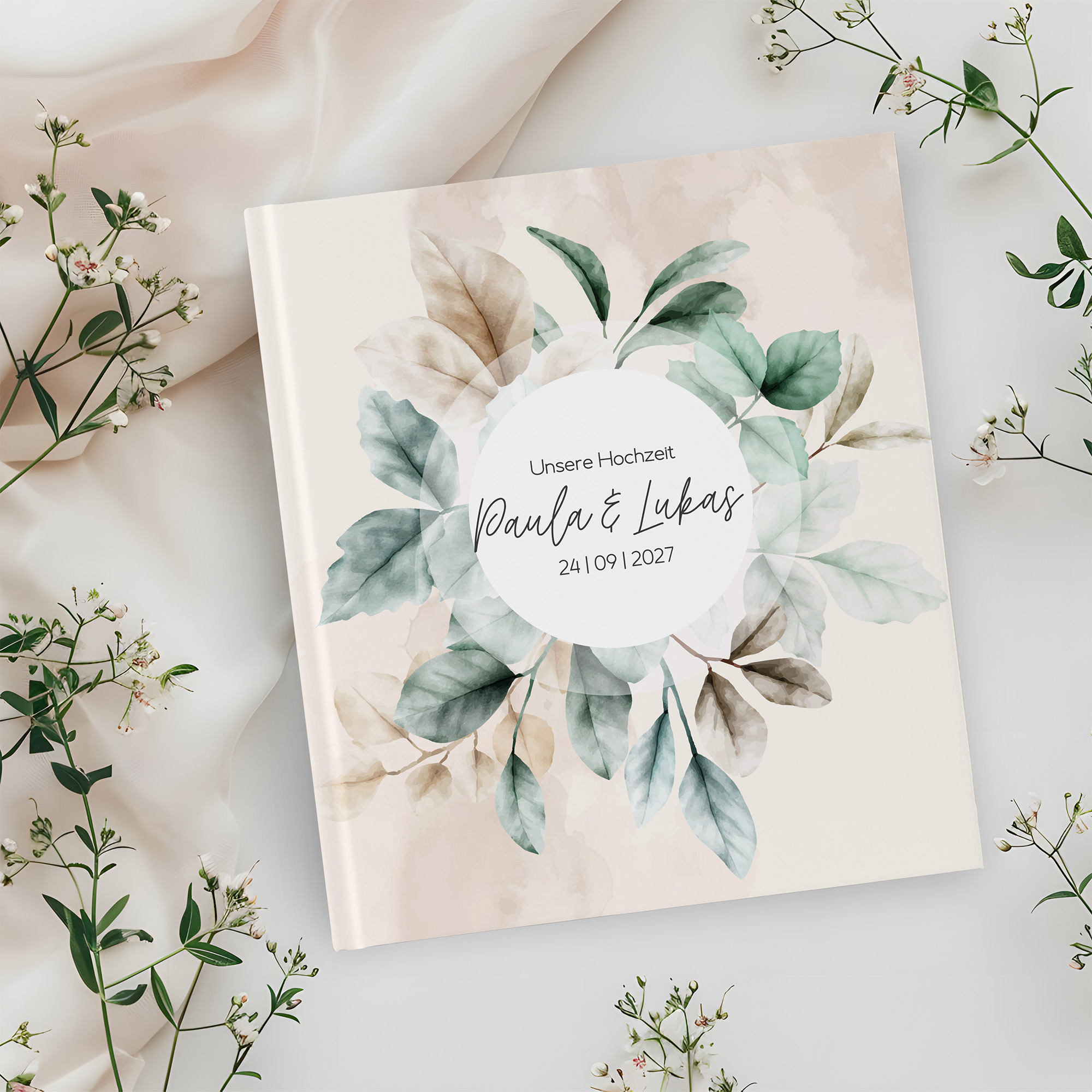 Gästebuch Hochzeit -  Aquarell "leaf & taupe"