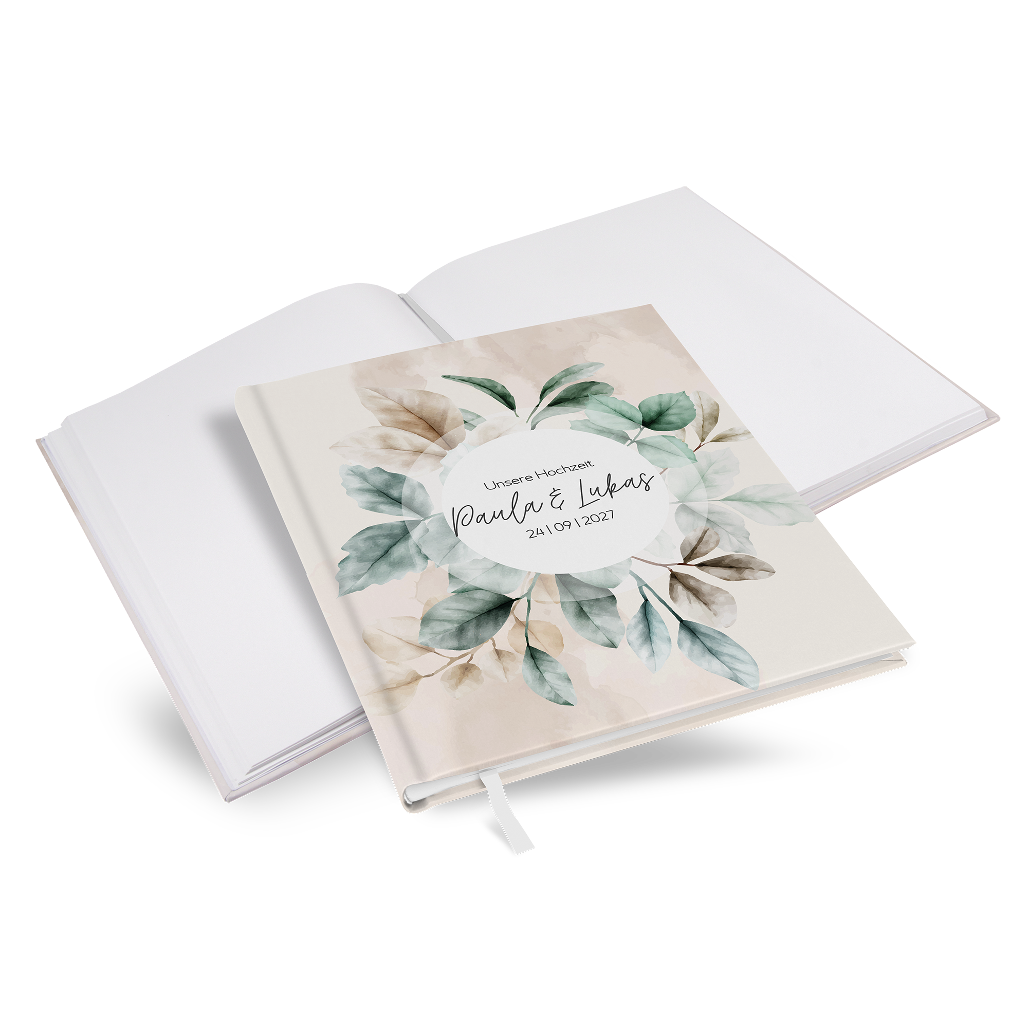 Gästebuch Hochzeit -  Aquarell "leaf &amp; taupe" - GBH-25001-A-02