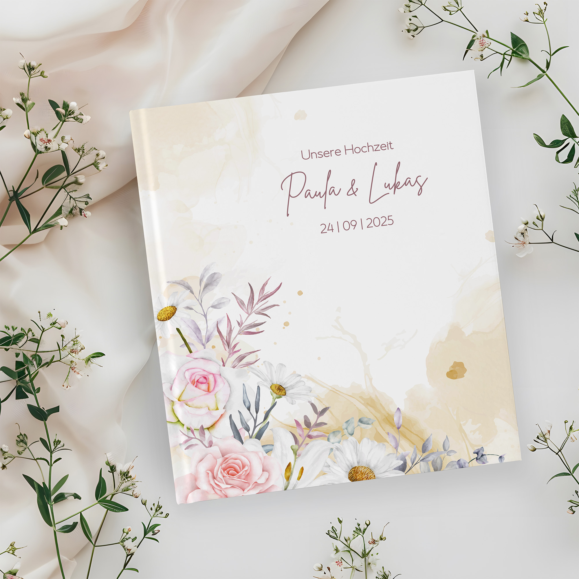 Gästebuch Hochzeit -  Aquarell "lily & rose"