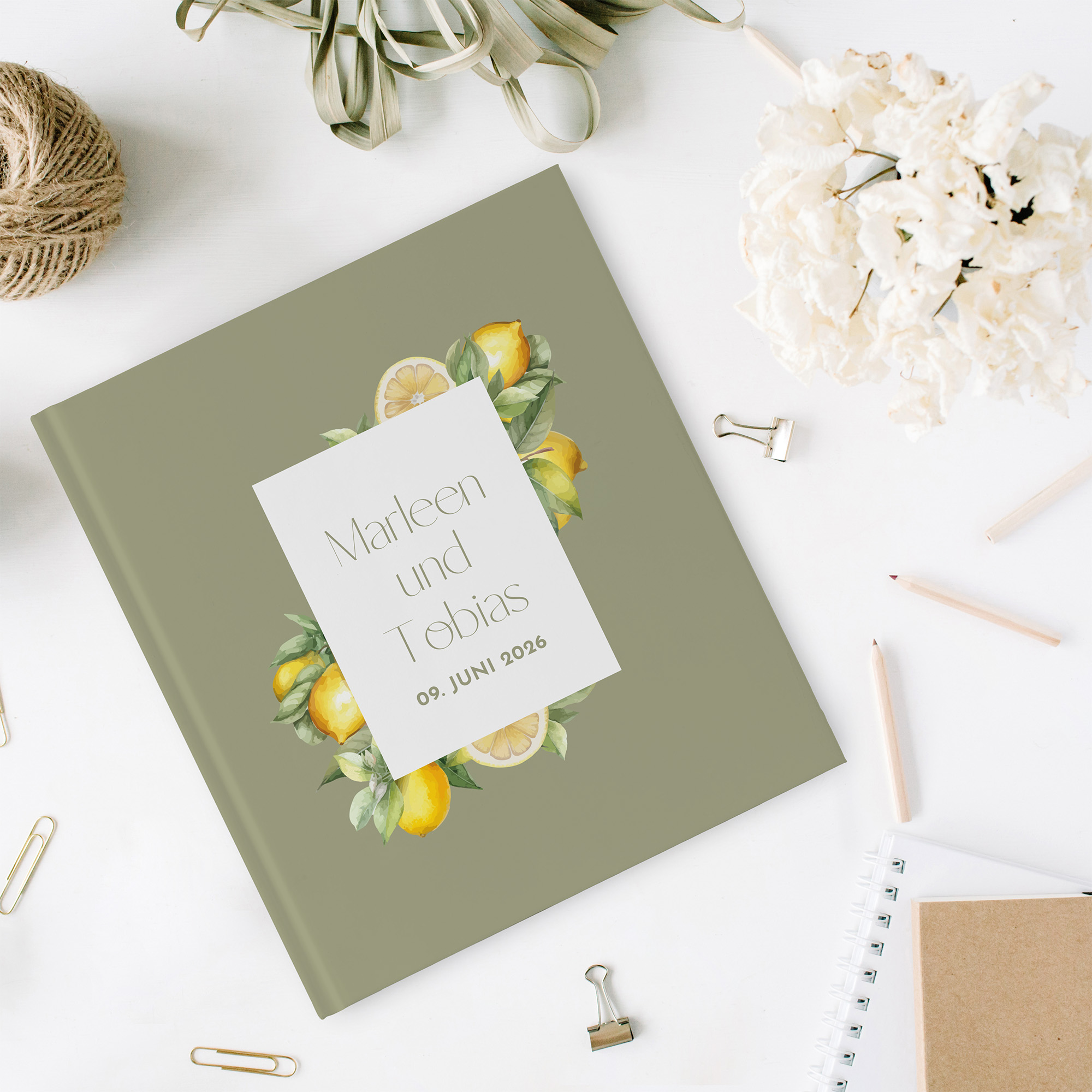 Gästebuch Hochzeit -  Aquarell "Olive & Lemon"