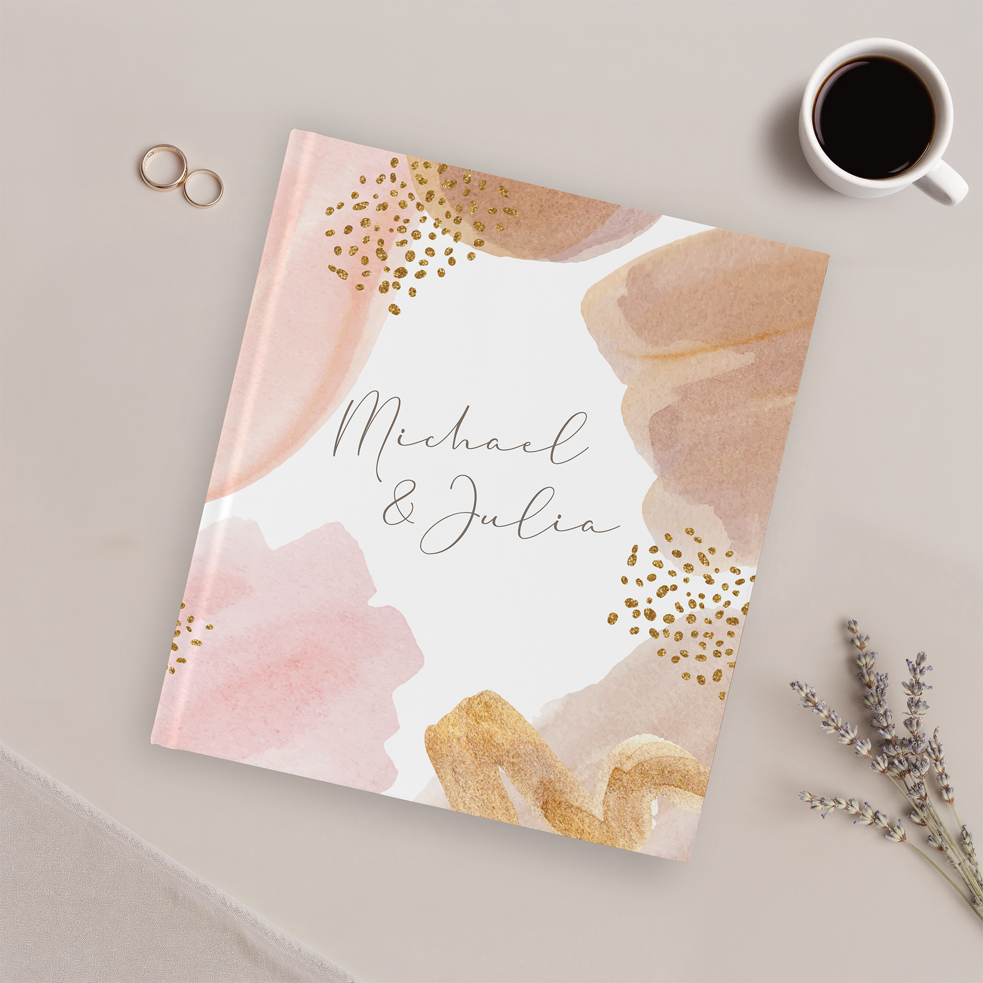 Gästebuch Hochzeit -  Aquarell "Golden Blush"